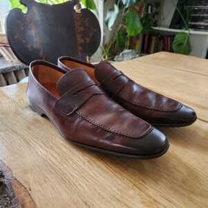 Magnanni Penny Loafers Mens 13 M Brown Burnished Squared Toes Dress‎ Shoes